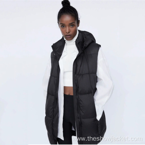 Customization Women Pure Color Zipper Hood Vest Jacket